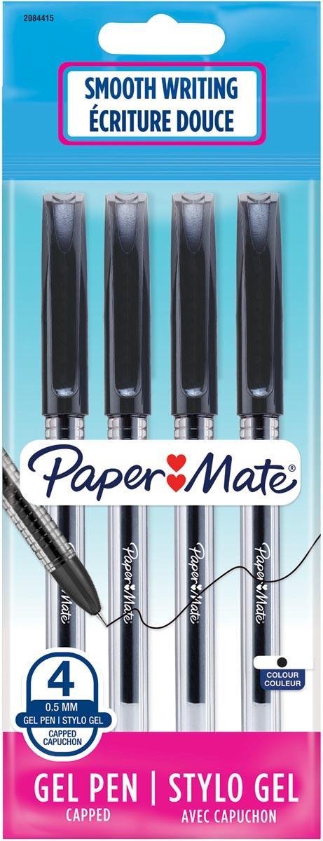 Paper Mate-gelpennen | Gladde naaldpunt (0,5 mm) | Zwart | 4 stuks